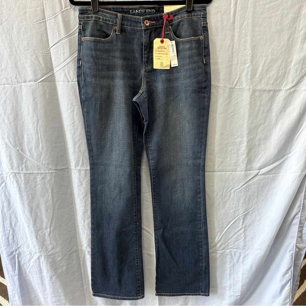 Lands’ End mid rise bootcut jeans, size 8, new with tags, never worn